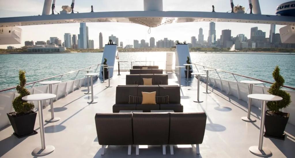 Chicago Elite open upper deck with Chicago skyline backdrop